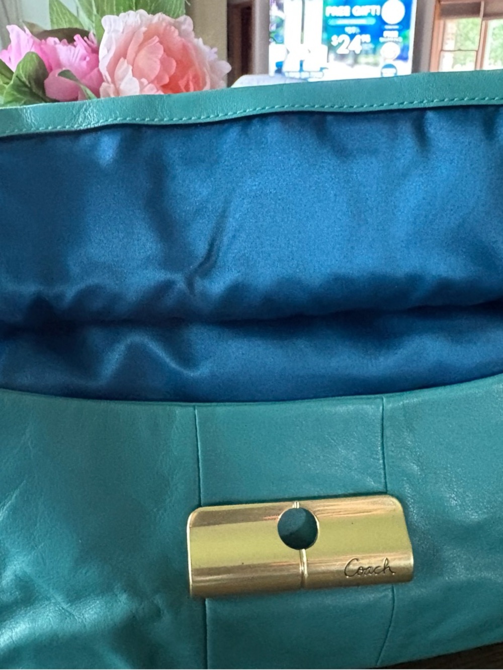 Coach Leather Purse Kristin #L1073-16814 Teal Color Bag Good Condition EUC - Picture 13 of 16